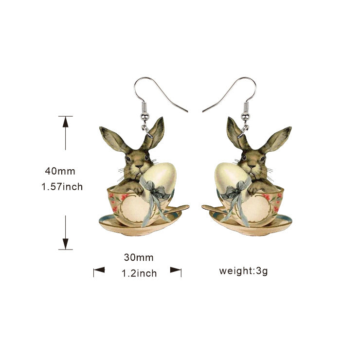 Wholesale Easter Wooden Vintage Chick Bunny Earrings