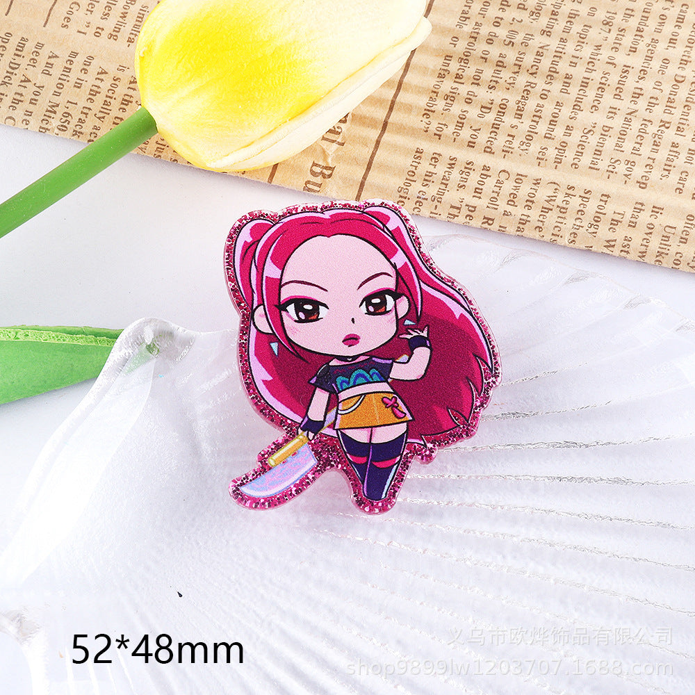 Wholesale 10pcs/ pack Cartoon Girl Cute Pendant Acrylic Pin DIY Accessories