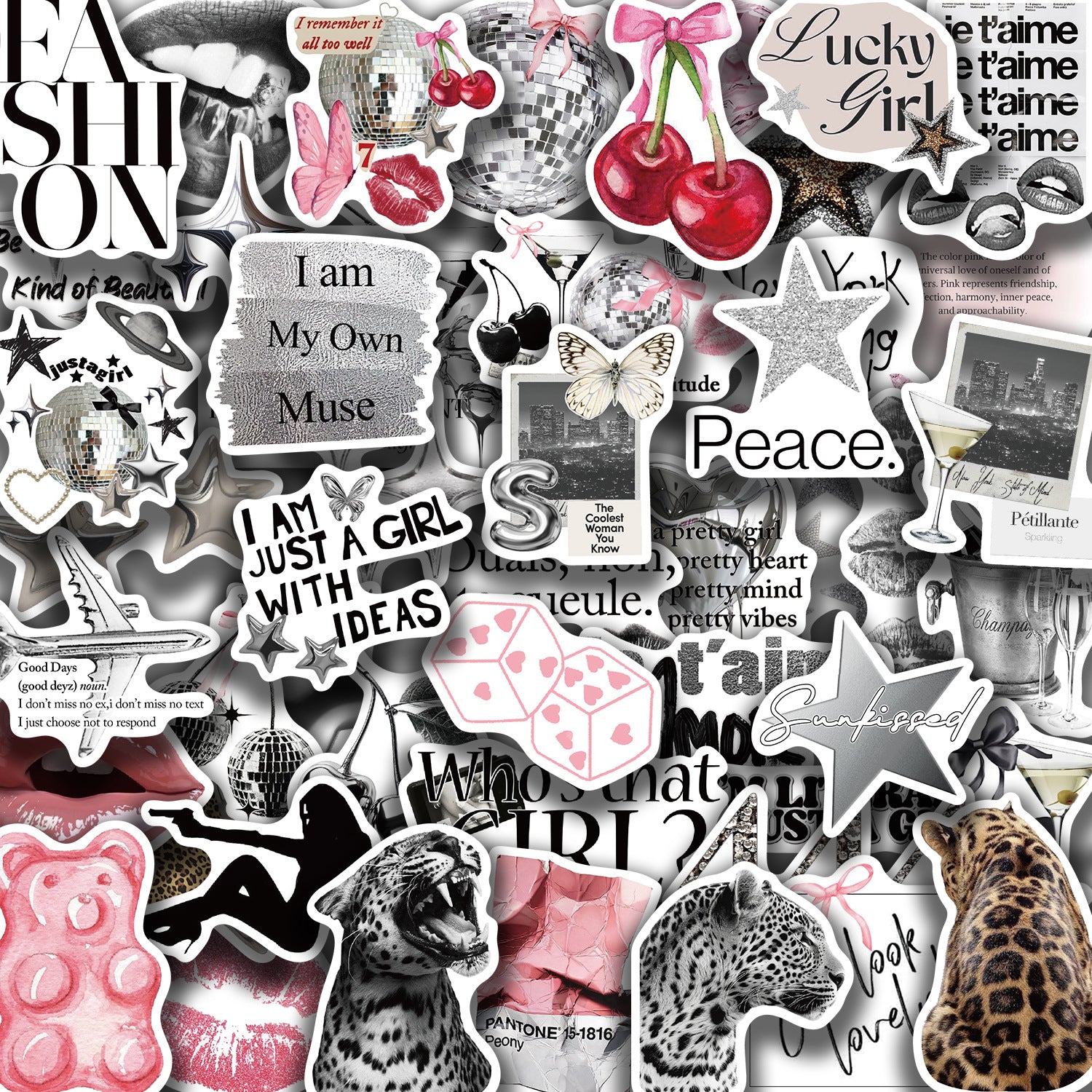 Wholesale 50pcs Silver Lucky Girl Graffiti Waterproof Vinyl Stickers