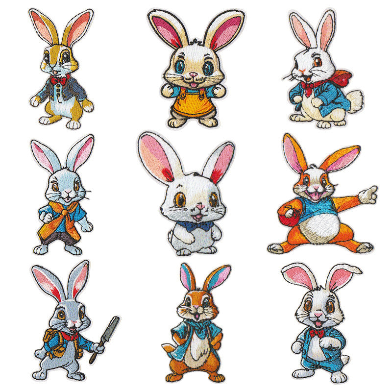Wholesale Cute Cartoon Rabbit Embroidered Patch Set 9 Pieces Polyester Cotton Decorative Accent For Coats Bags Hats Boutique Resale