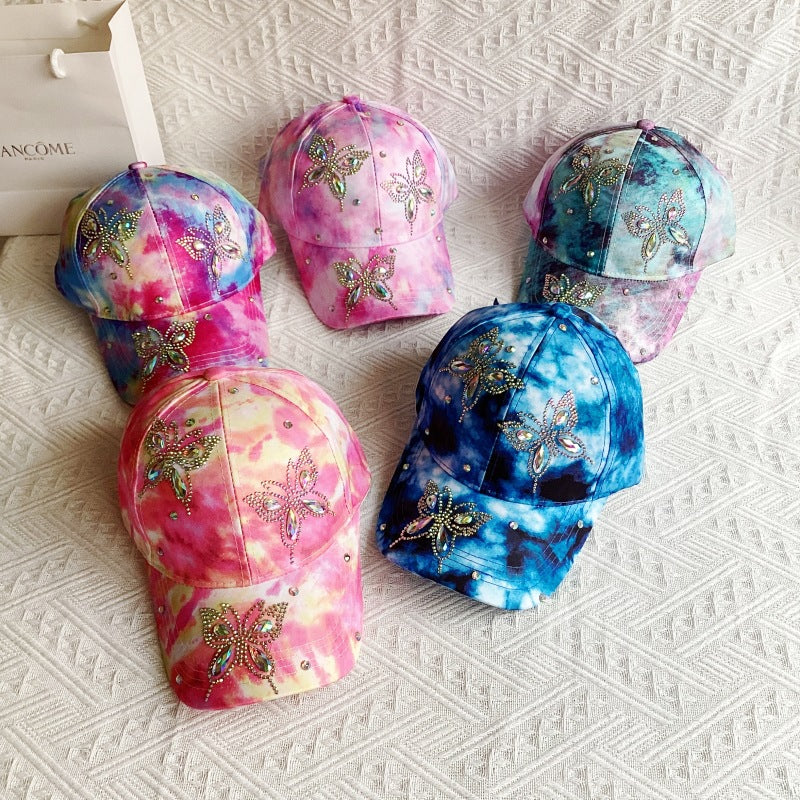 Wholesale Hot Diamond Glass Diamond Butterfly Baseball Cap