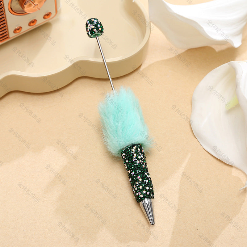 Wholesale Beadable Pens Creative Diy Cute Plush Ball Diamond Ballpoint Pen