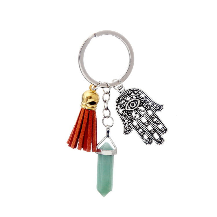 Wholesale Hand Palm Tassel Multicolor Crystal Hexagon Pillar Accessories Alloy Keychains