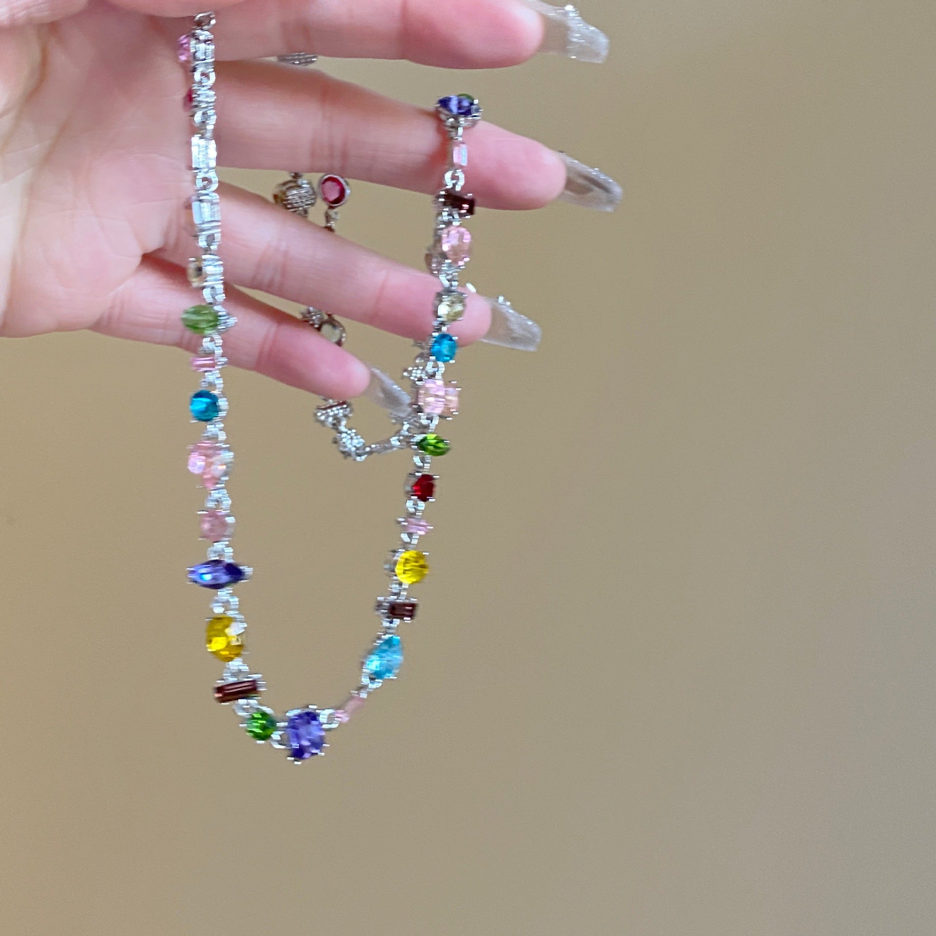 Wholesale Sweetheart Candy Colorful Crystal Zircon Heart Rainbow Necklaces