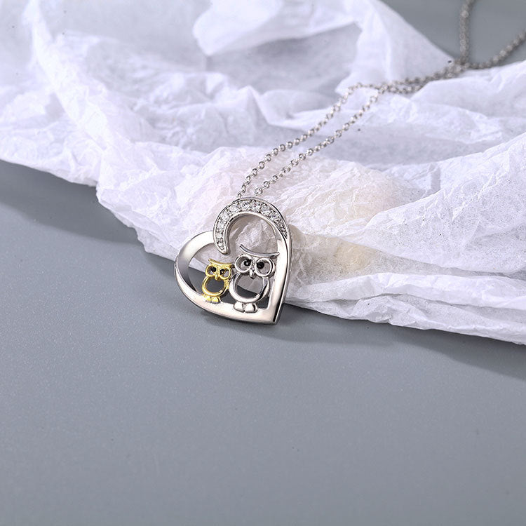 Wholesale 925 Sterling Silver Heart-shaped Owl Necklace