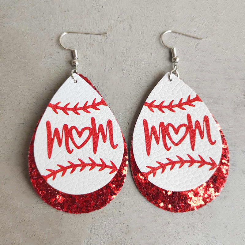 Wholesale Love Letter Mom Baseball Leather Earrings