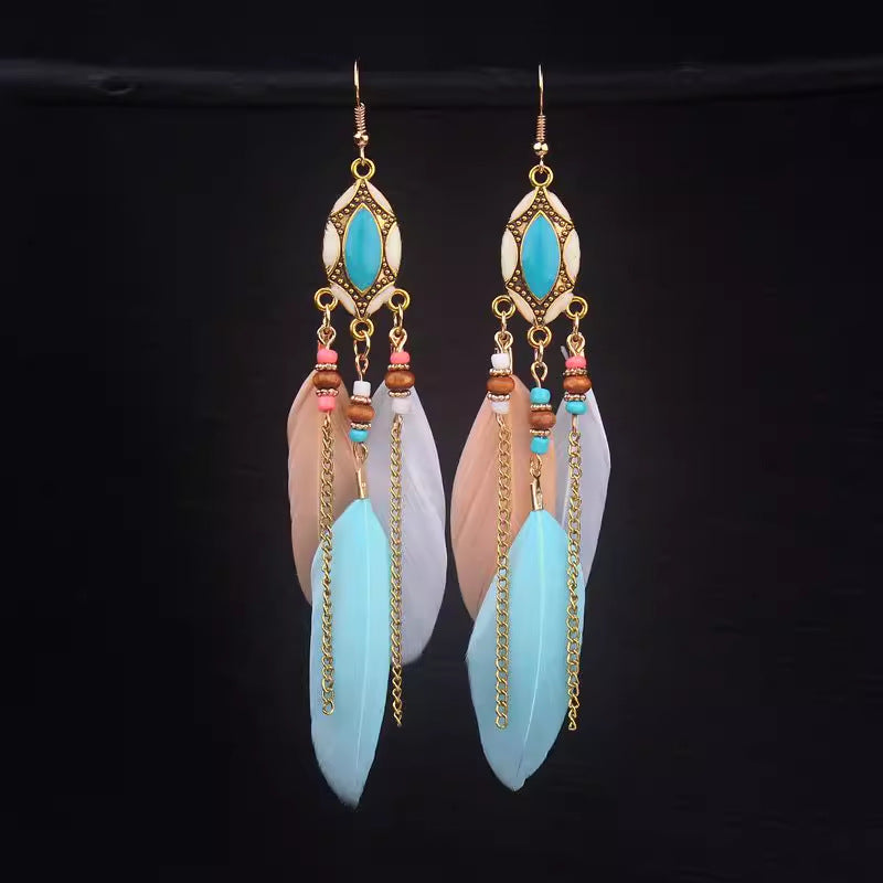 Wholesale Ethnic style super fairy high-end feather earrings