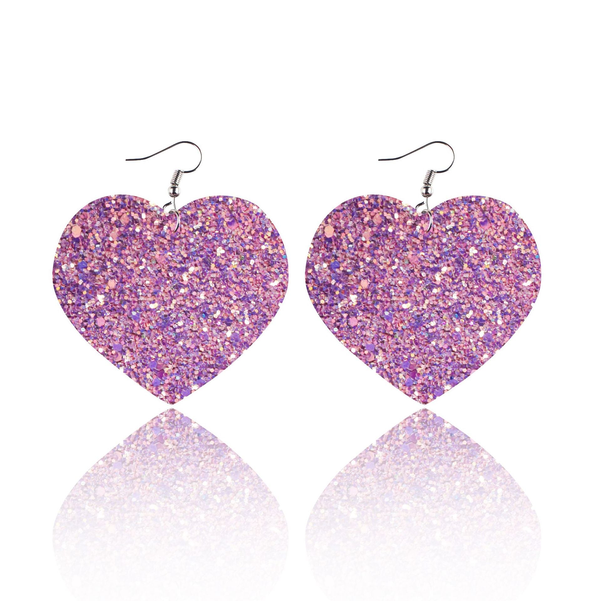 Wholesale Sequin Grain Glitter Heart Shape PU Leather Earrings