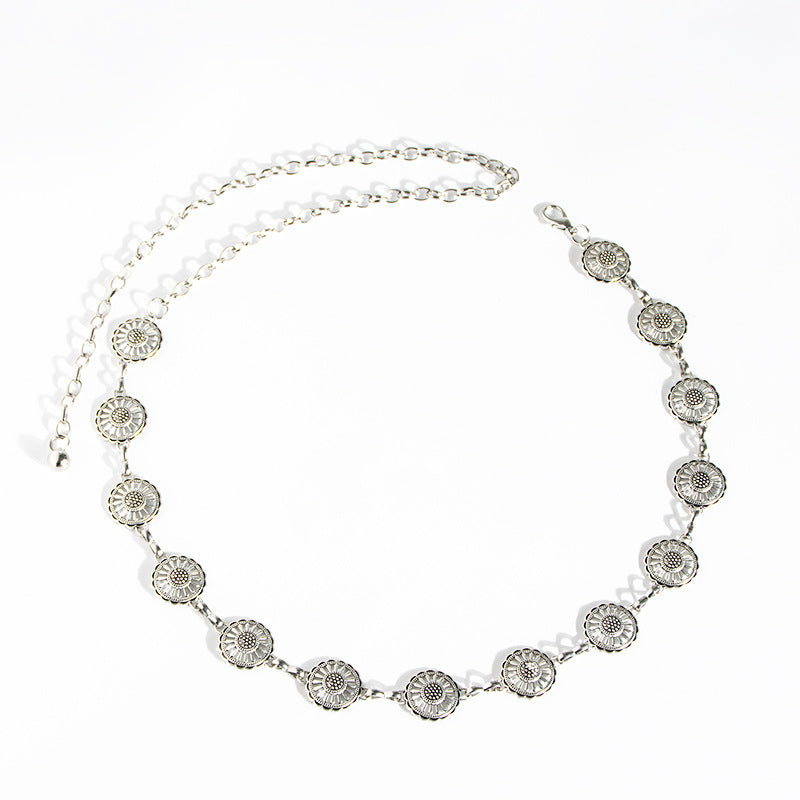Wholesale Butterfly Daisy Metal Versatile Silver Waist Chain