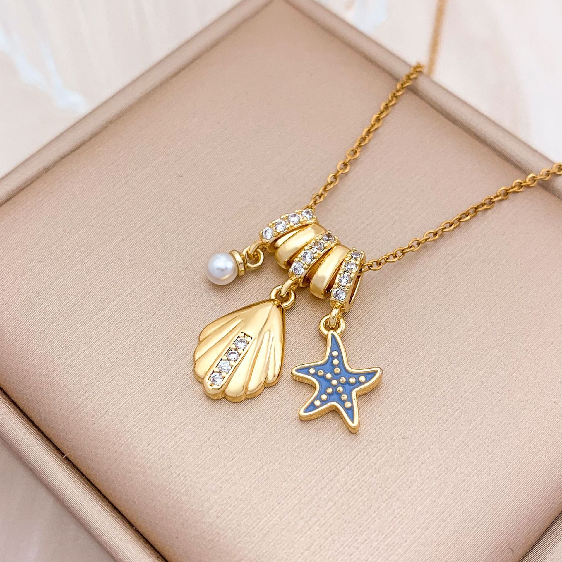Wholesale Square Ice Cream Color Titanium Steel Necklace Luxury Micro-Paved Zircon Temperament  Accessory