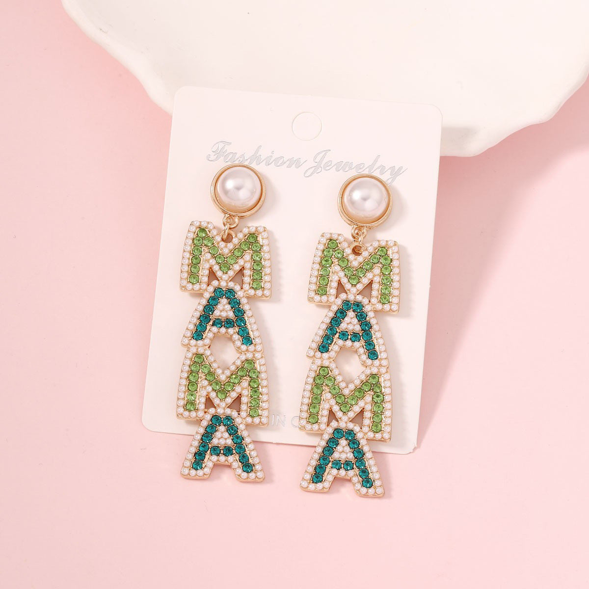 Wholesale  Mother' s Day creative letter  diamond pearl earrings light luxury earrings
