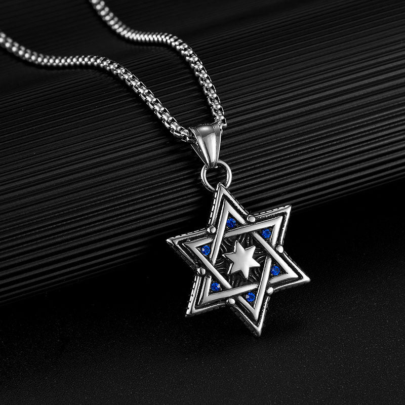 Wholesale Titanium Steel Hexagram Men' s Necklace