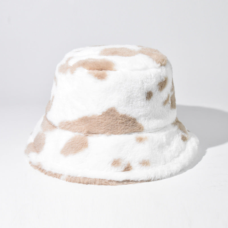 Wholesale Black and White Cow Pattern Plush Bucket Hat