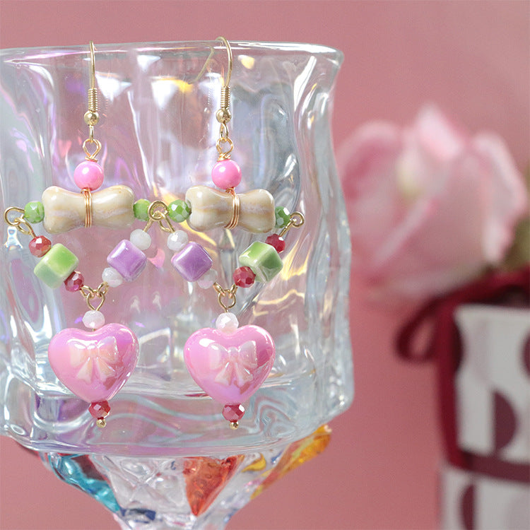 Wholesale Love Bow Beaded Acrylic Ear Hooks