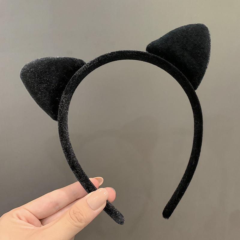 Wholesale Gold velvet plush leopard cat ear headband autumn and winter face washing headband cute girl hairpin headdress