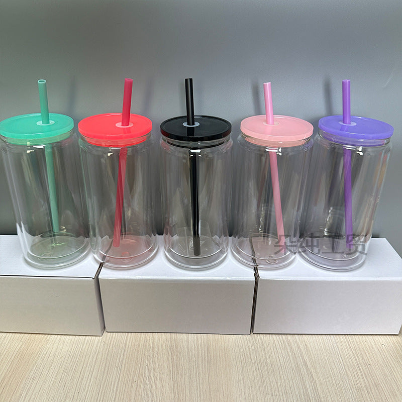 Wholesale Snowball Cup Double Layer Glass Cup 16oz Perforated Thermal Sublimation Mason Cup Cola Straw & 25oz & 20oz Glass Cup Can Be DIY and Can Be Stickered