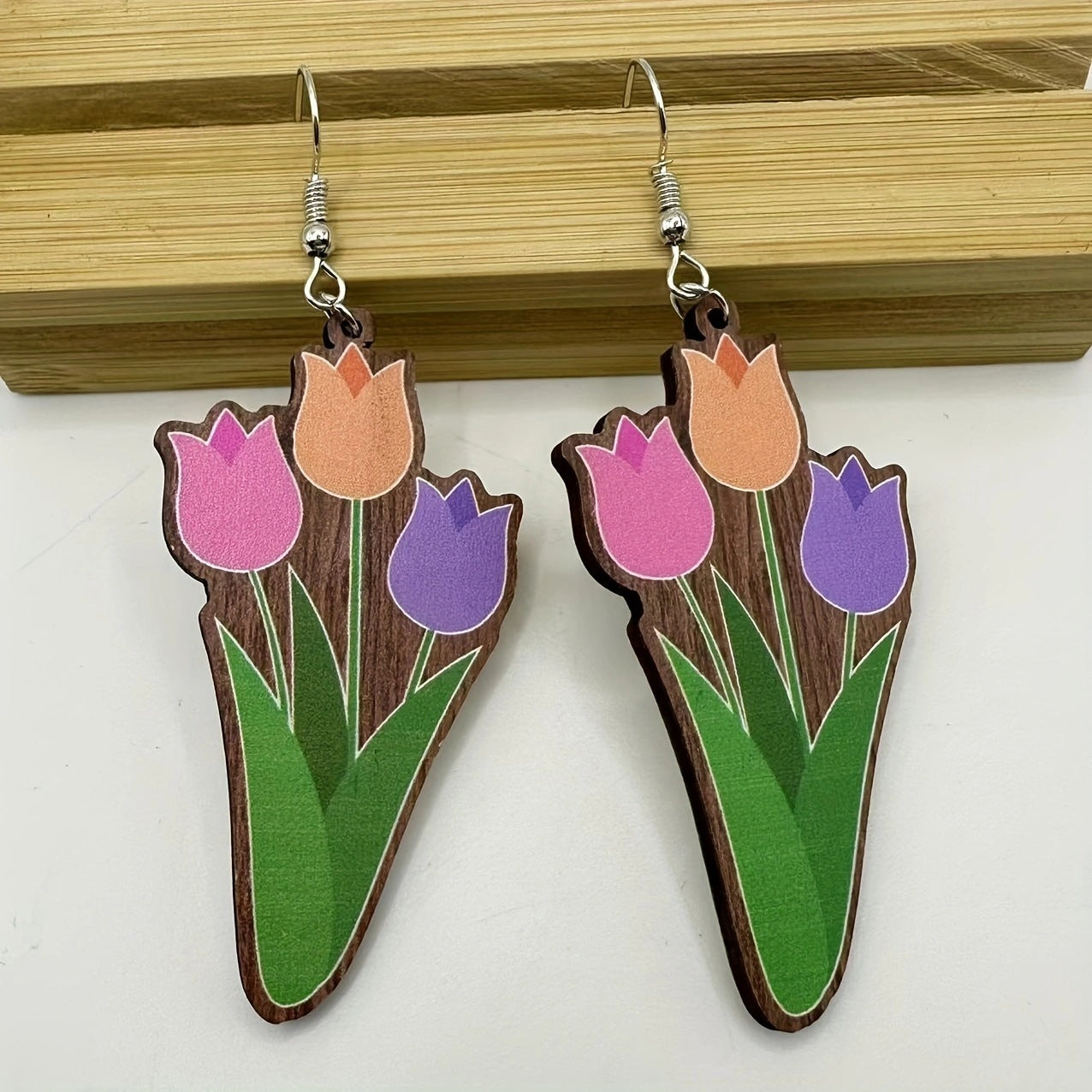 Wholesale Easter Flower Basket Rabbit Printed Easter Egg Earrings