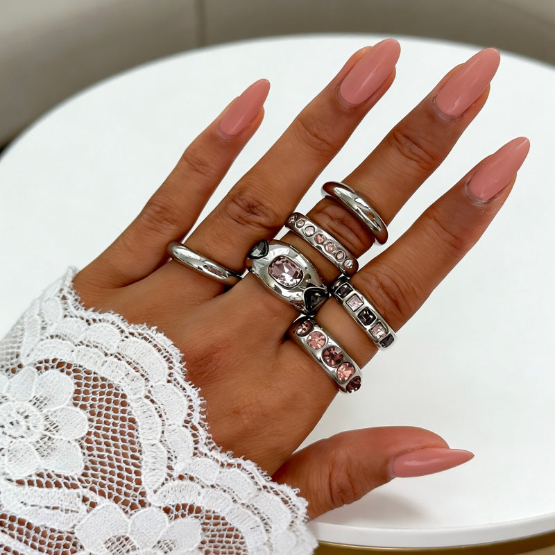 Wholesale Geometric Retro Irregular Diamond Set Ring Set