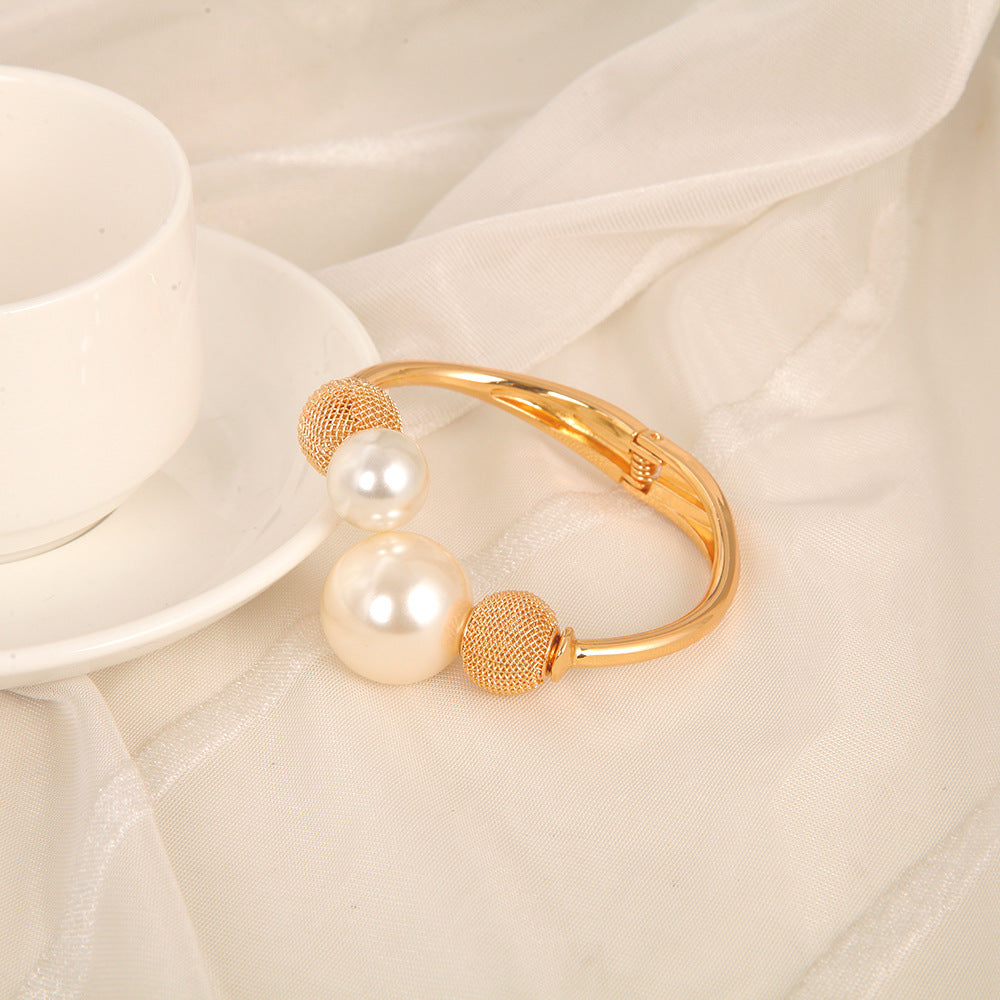 Wholesale Pearl double-layer semi open Layered Bracelet Set