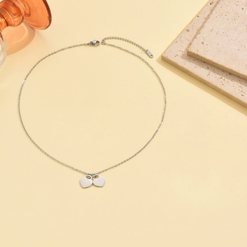 Wholesale Steel colored double heart stainless steel necklace  bracelet  and earrings