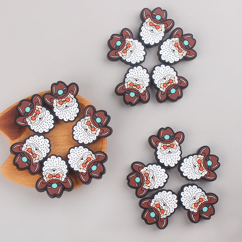 Wholesale 3pcs Western Cowboy White Beard Grandpa Silicone DIY Accessories Beads