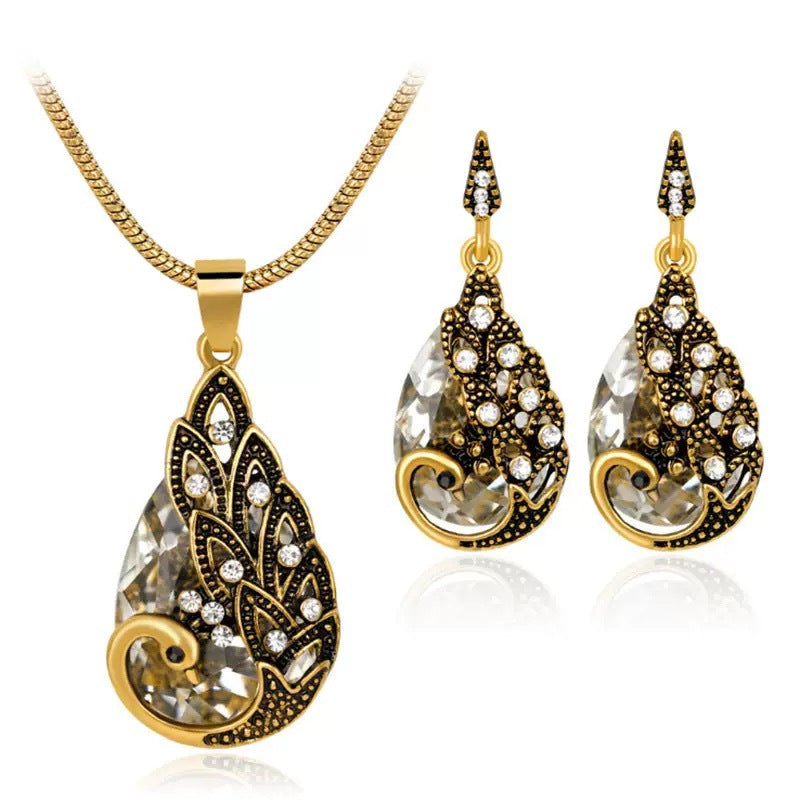 Wholesale Pink and white five petal flower necklace earring set