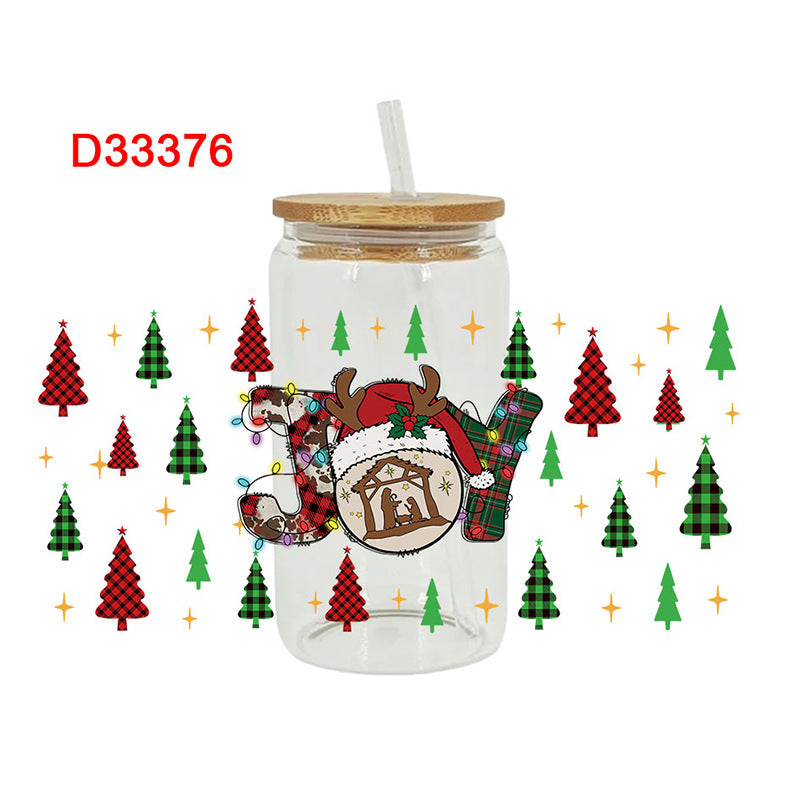 Wholesale Christmas trees of various colors 16oz Cup UV DTF Wraps