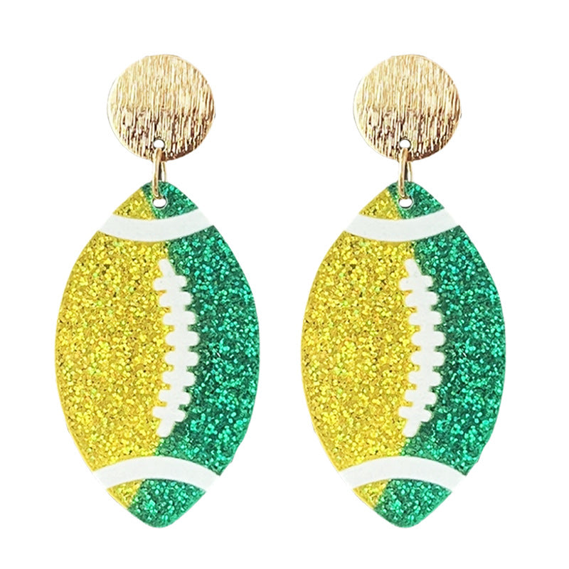 Wholesale Rugby football color-blocking shiny acrylic earrings