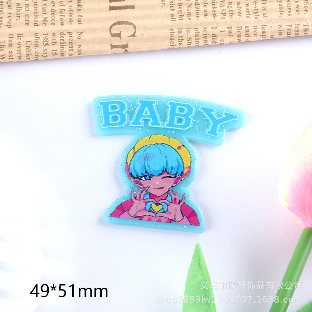 Wholesale 10pcs/ pack Cartoon Girl Cute Pendant Acrylic Pin DIY Accessories