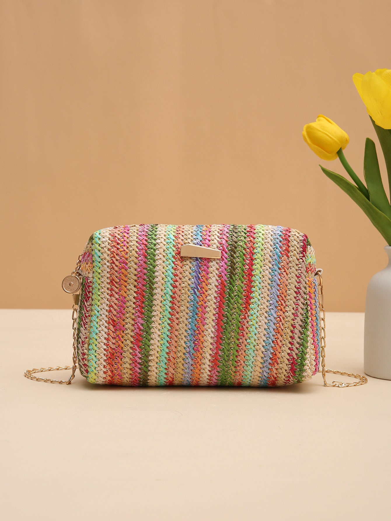 Wholesale Colorful Straw All-match Crossbody Rainbow Small Square Bag