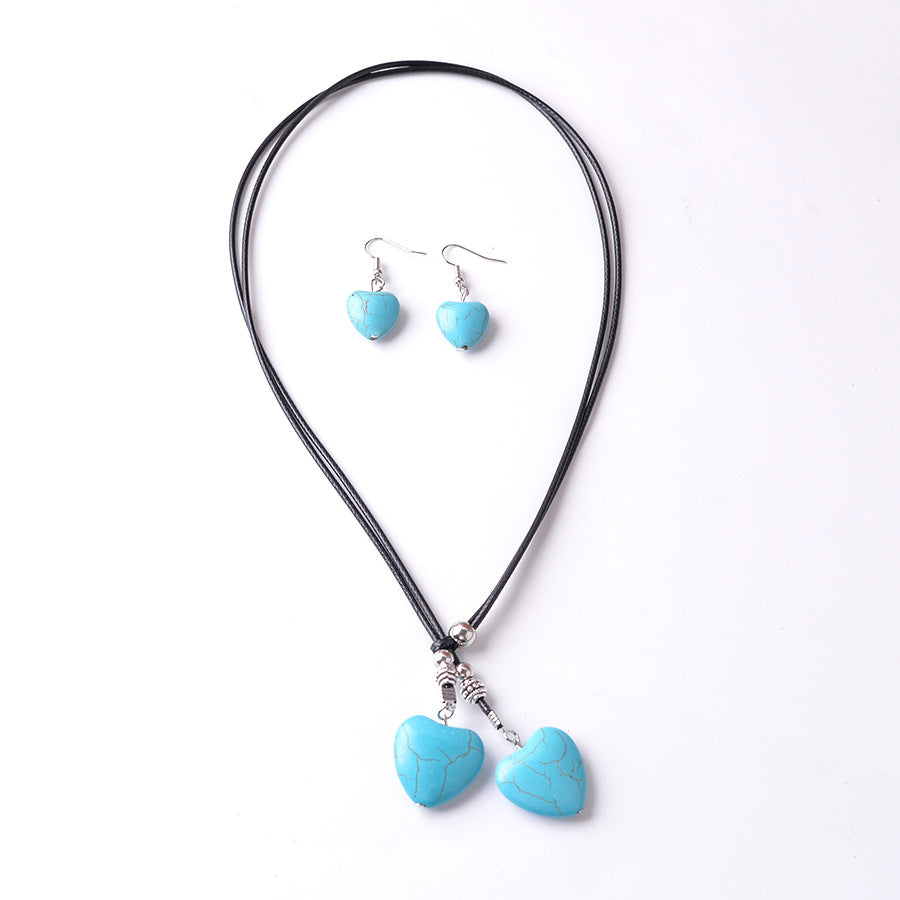 Wholesale Bohemian Long Turquoise Pendant Earrings Necklace Suit