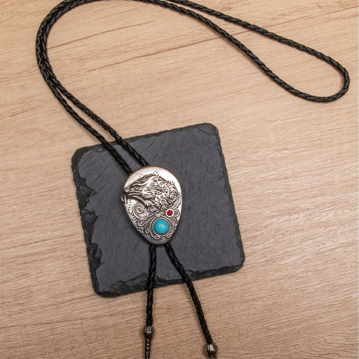 Wholesale Vintage bolo tie neck rope western cowboy eagle natural turquoise leather rope necklace