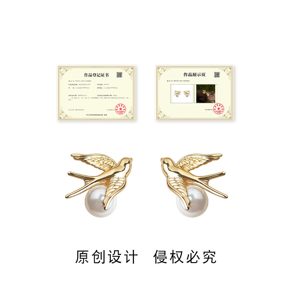 Wholesale Golden Pearl Bird Silver Needle Earnail