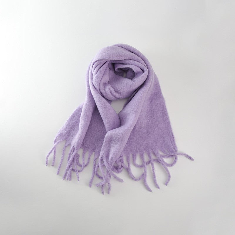 Wholesale Autumn and Winter Thickened Warm Thick Fringed Soft and Waxy Versatile Solid Color Imitation Cashmere Scarf