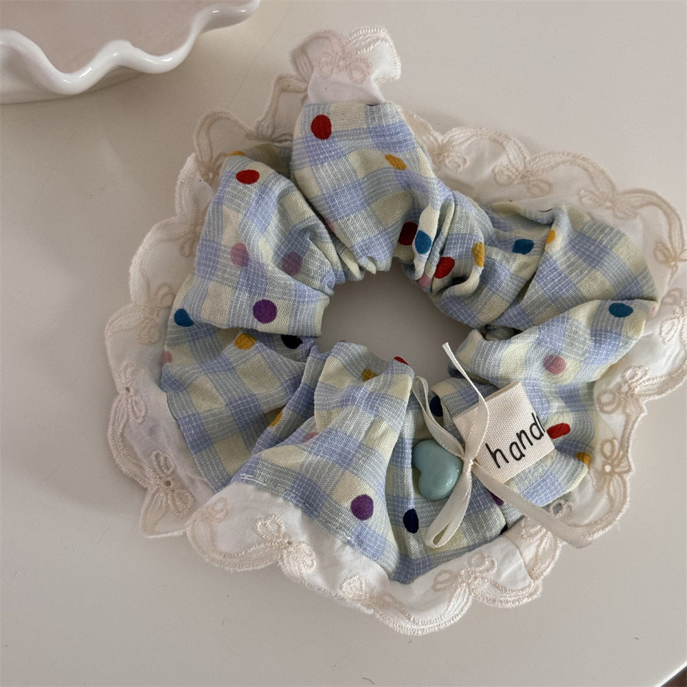 Wholesale Sweet Bow Thousand Gold Hair Ring Lace Double Gentle Rubber Tendon Fashion Embroidered Vintage Hair Rope Elegant