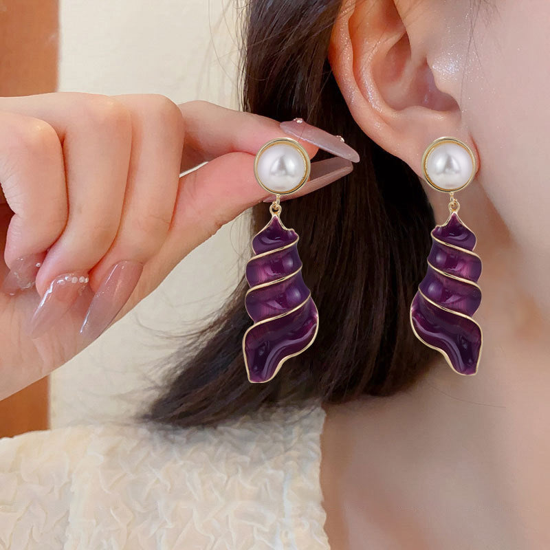 Wholesale Retro Exaggerated Pearl Oil Drop Conch Earrings