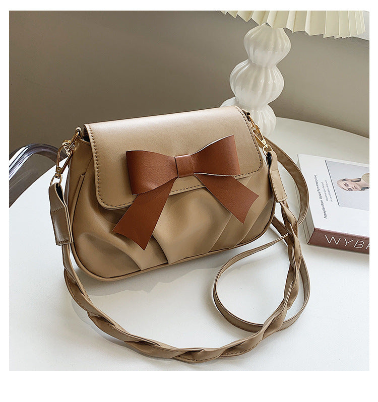 Wholesale 2025 new retro fashion casual pleated bow solid color small Bag twist shoulder strap crossbody Bag
