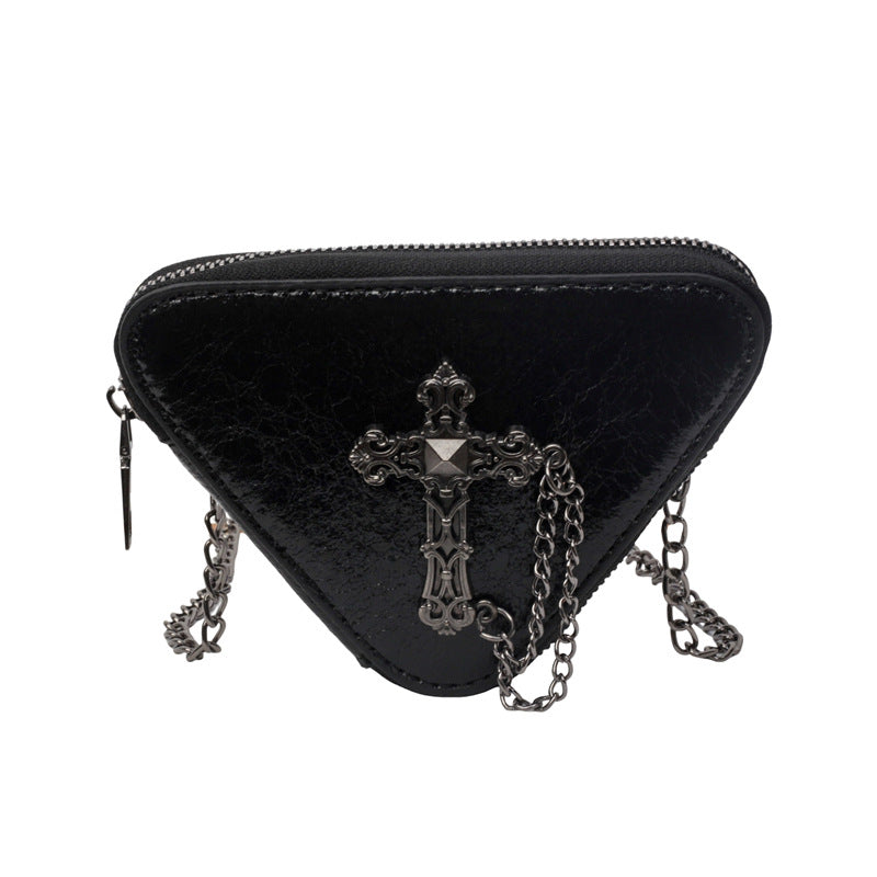 Wholesale Retro Cross Chain Shiny Shoulder Crossbody Triangle Bag