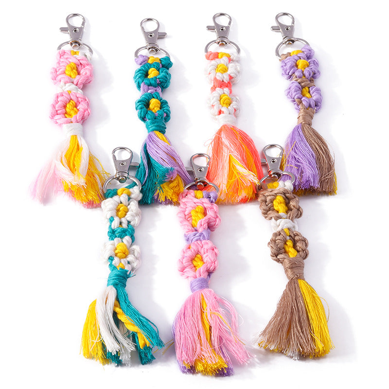 Wholesale Handwoven Plush Colorful Flower Keychain