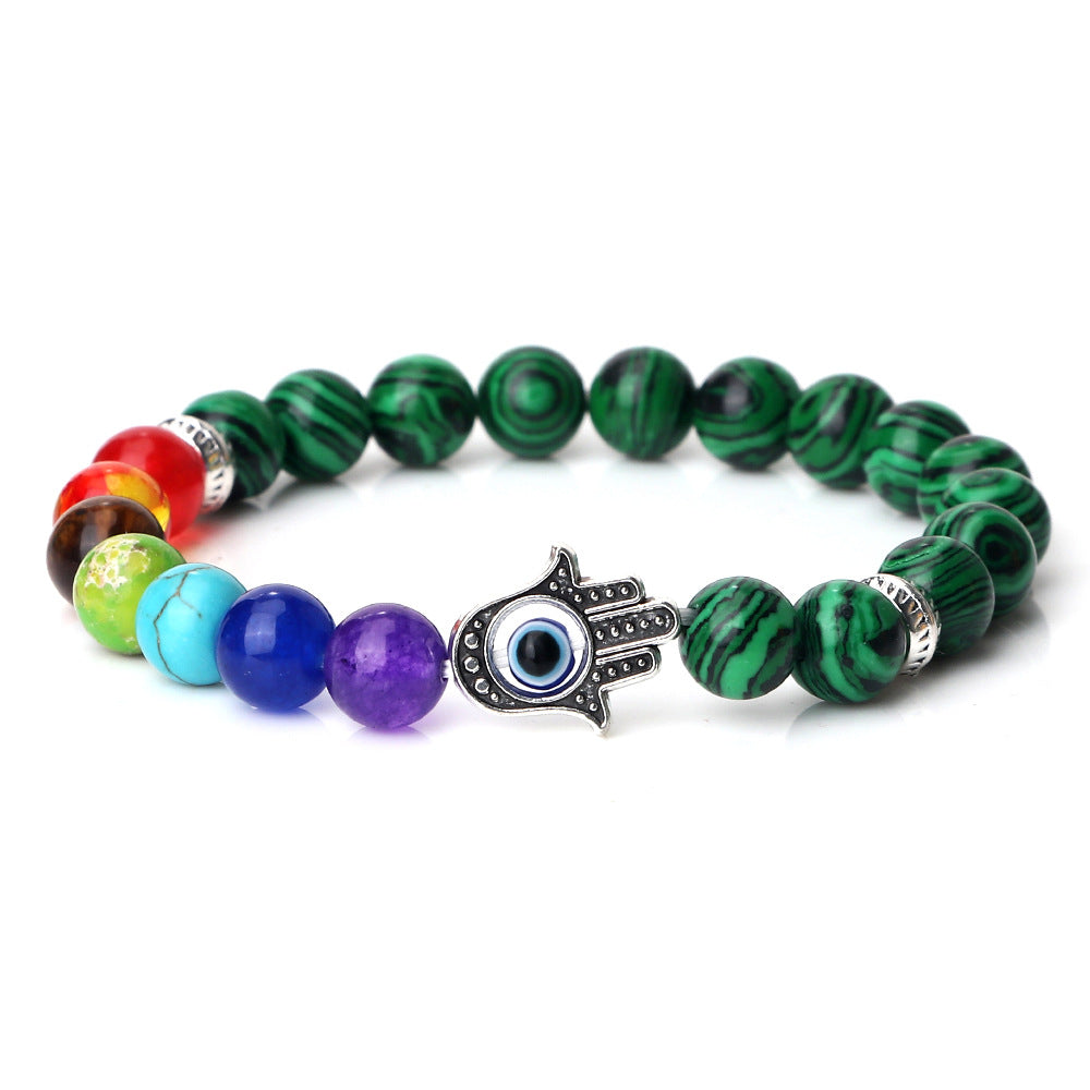 Wholesale Spaced Buddha Hand Alloy Spacer Eye String Colorful Stone Bracelet