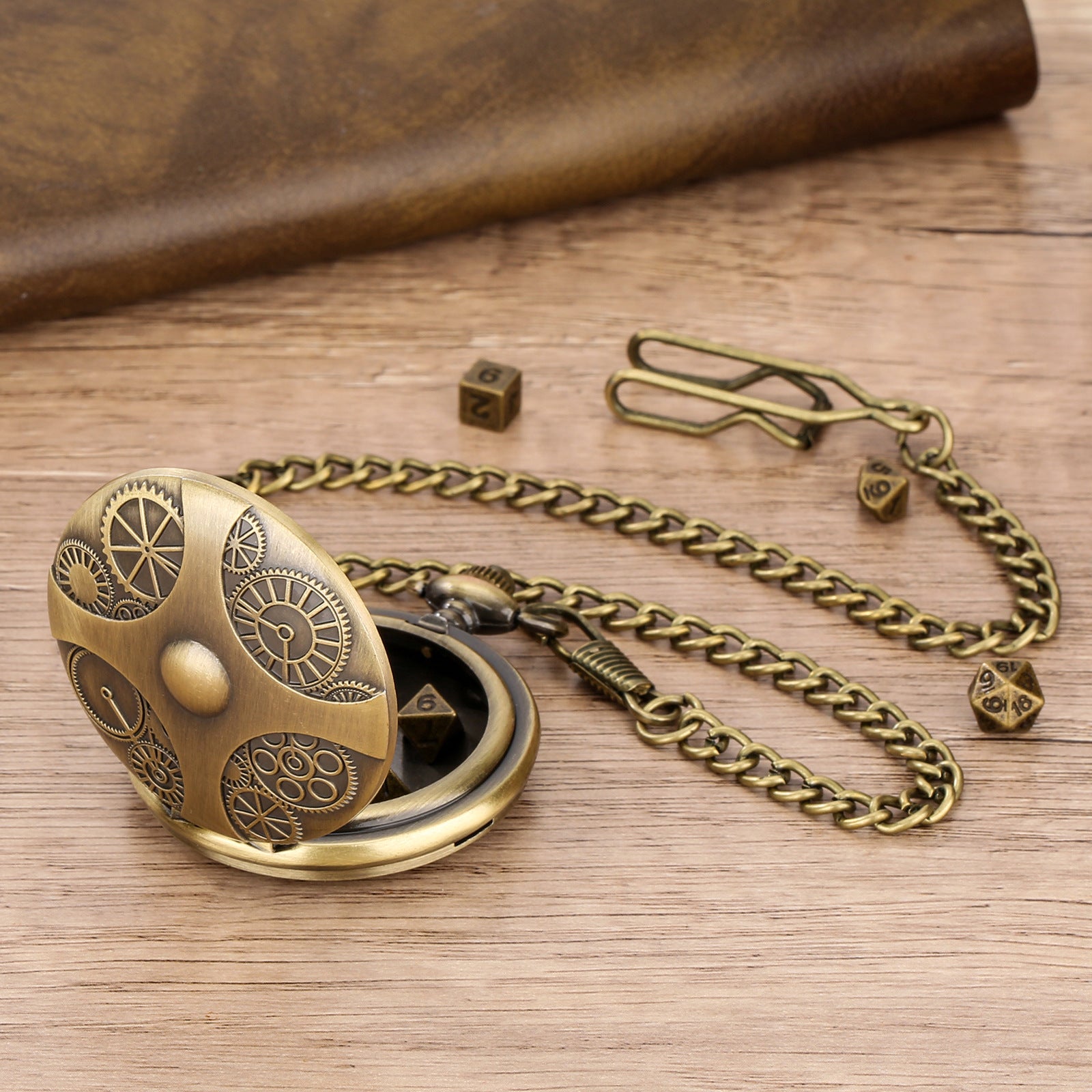 Wholesale DND Dice Bronze Two-sided Polished Thick Waist Chain Pocket Watch Case