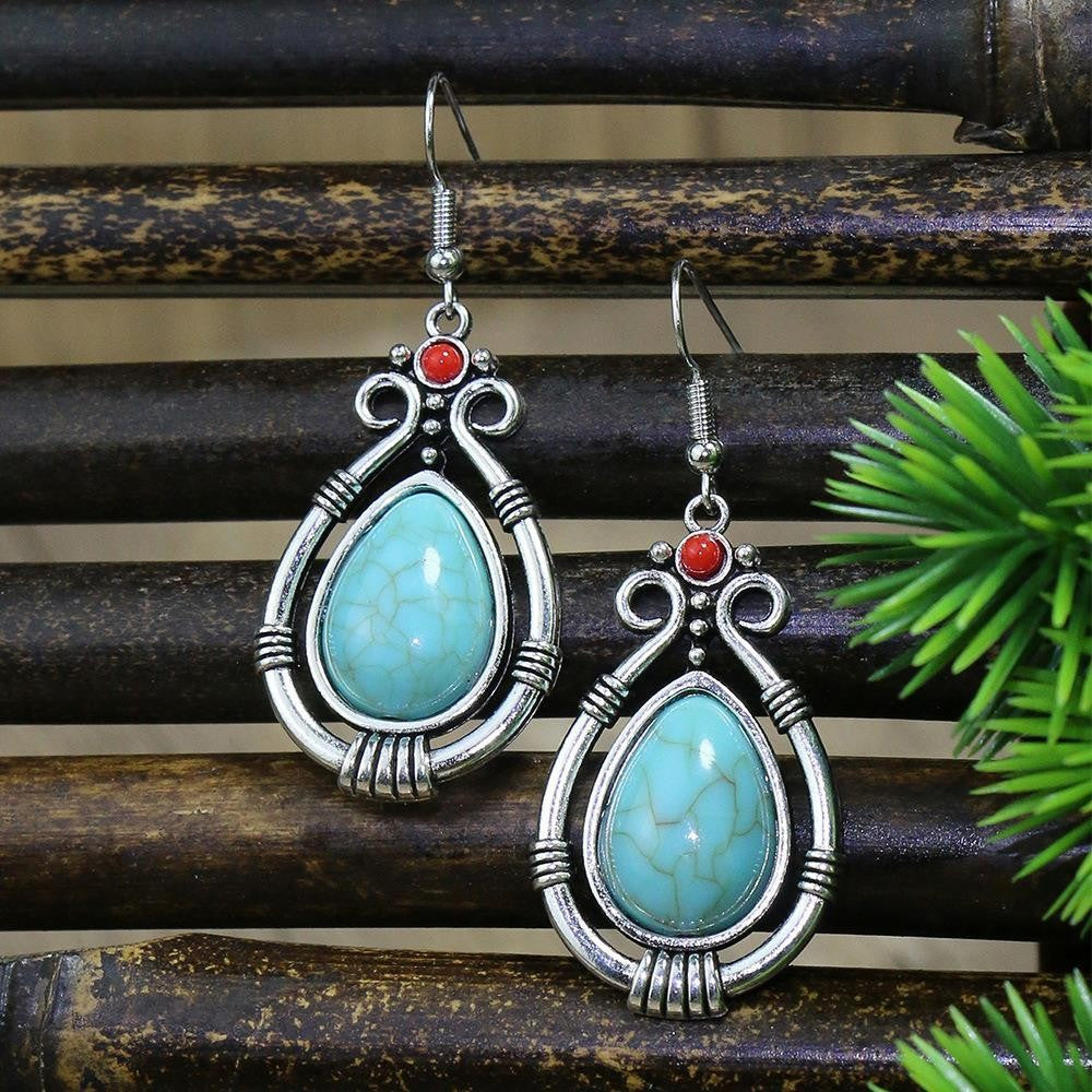 Wholesale Turquoise Tassel Geometric Alloy Earrings