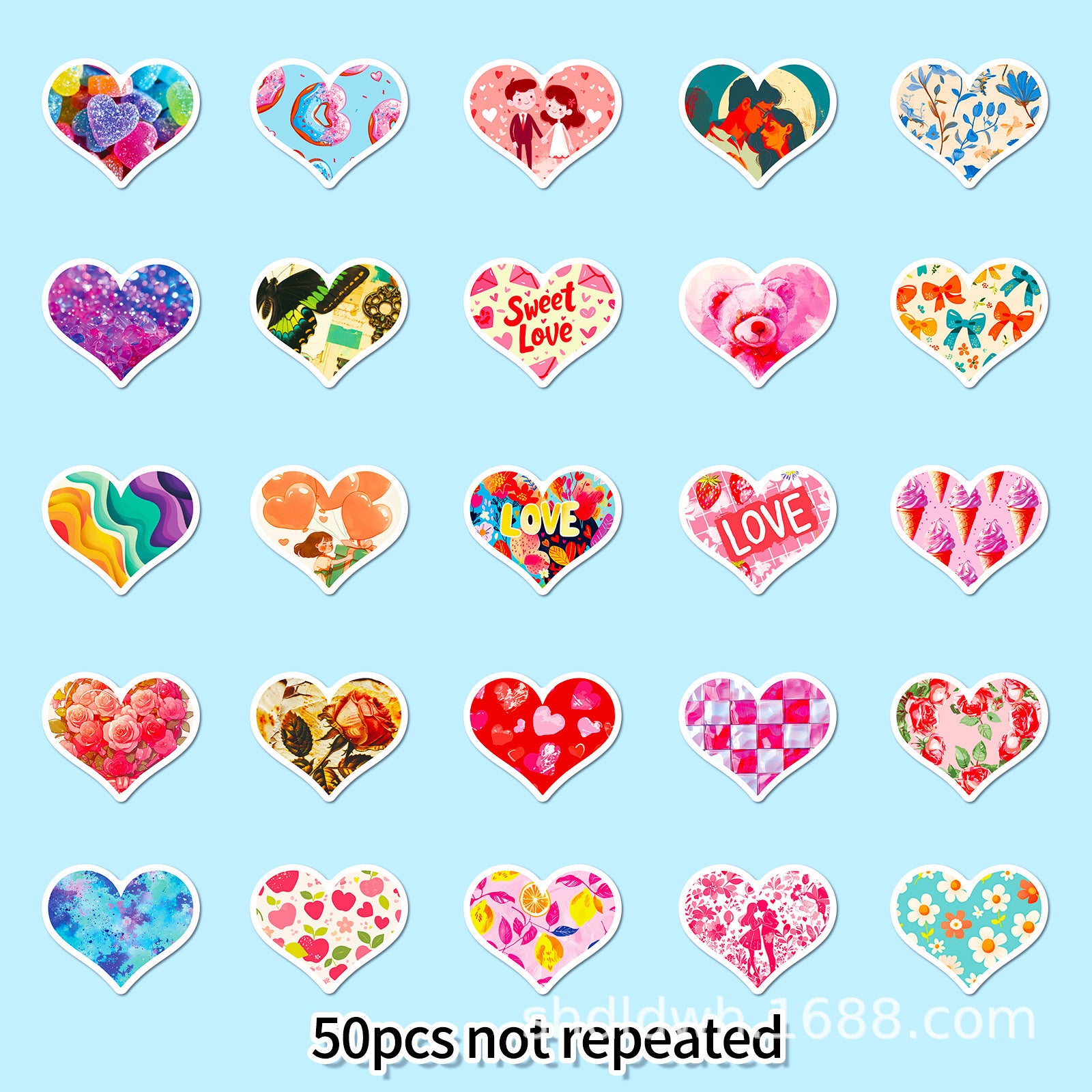 Wholesale 50pcs Cartoon Color Love Valentine' s Day Stickers
