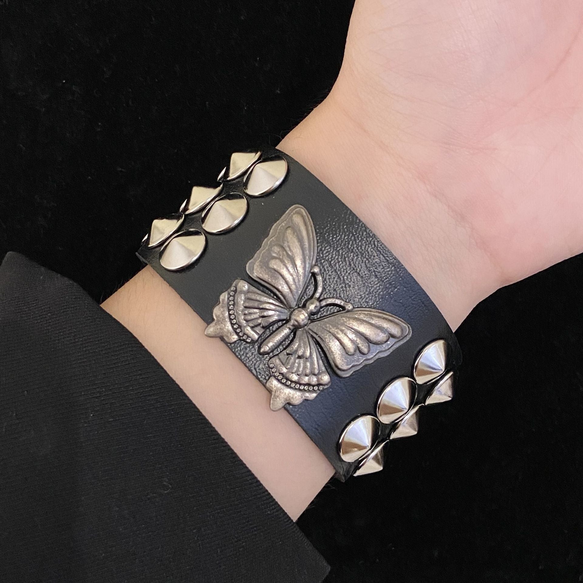 Wholesale Punk Leather Rivet Skeleton Wide Edge Bracelet