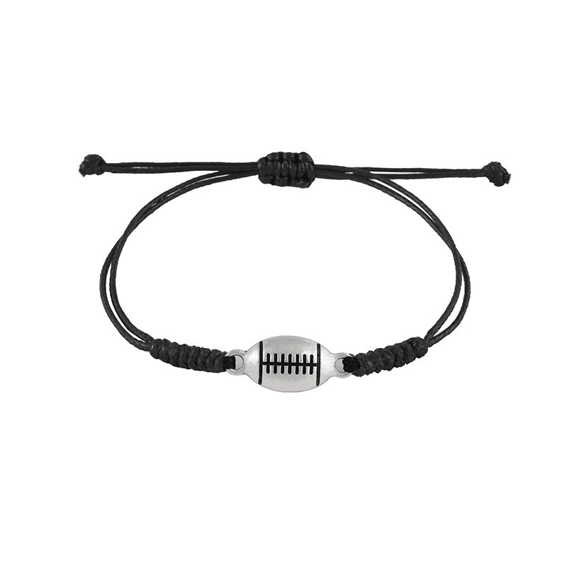 Wholesale Wax Thread Hand-woven Alloy Football Baseball Basketball Volleyball Rugby Pull Bracelet