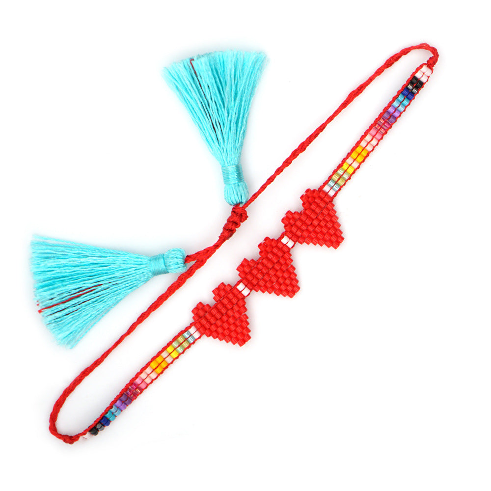 Wholesale Rainbow Lucky Eye Beads Woven Heart Bracelet