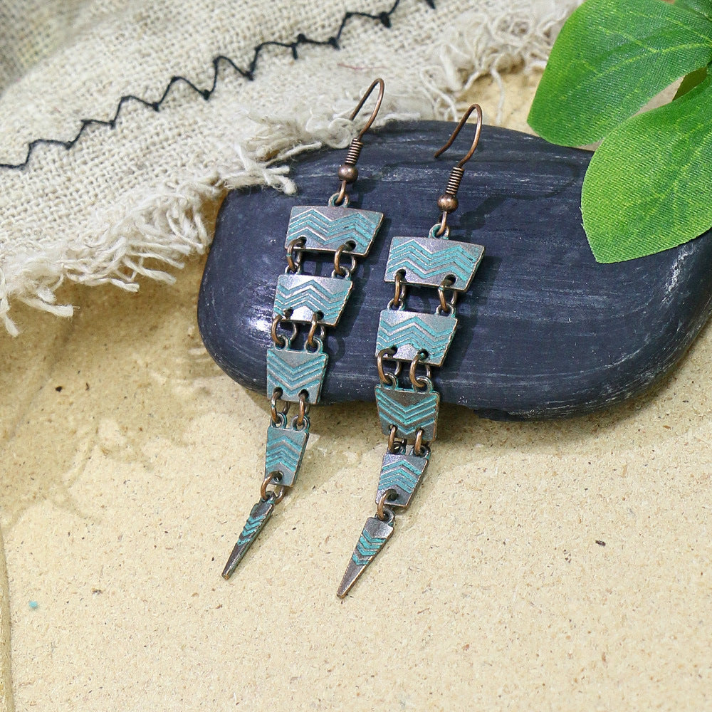 Wholesale Vintage Geometric Turquoise Tassel Earrings