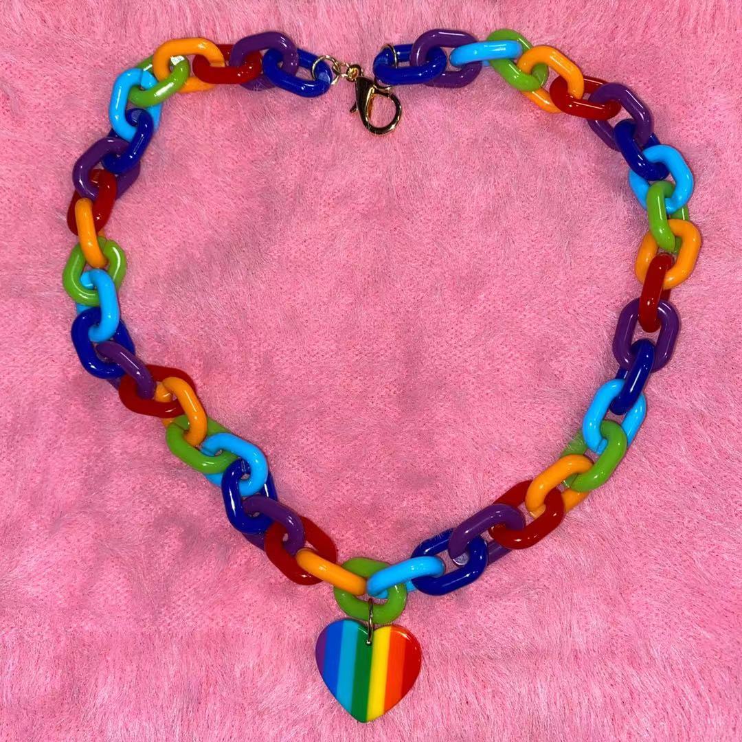 Wholesale LGBT Acrylic Rainbow Heart Pendant Necklace