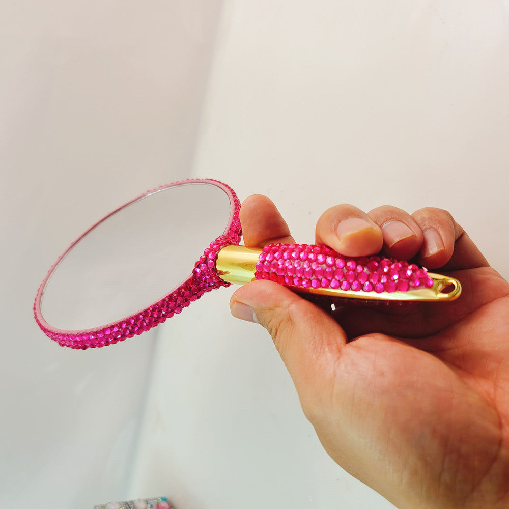 Wholesale high-definition handle diamond-studded daily use portable vanity mirror