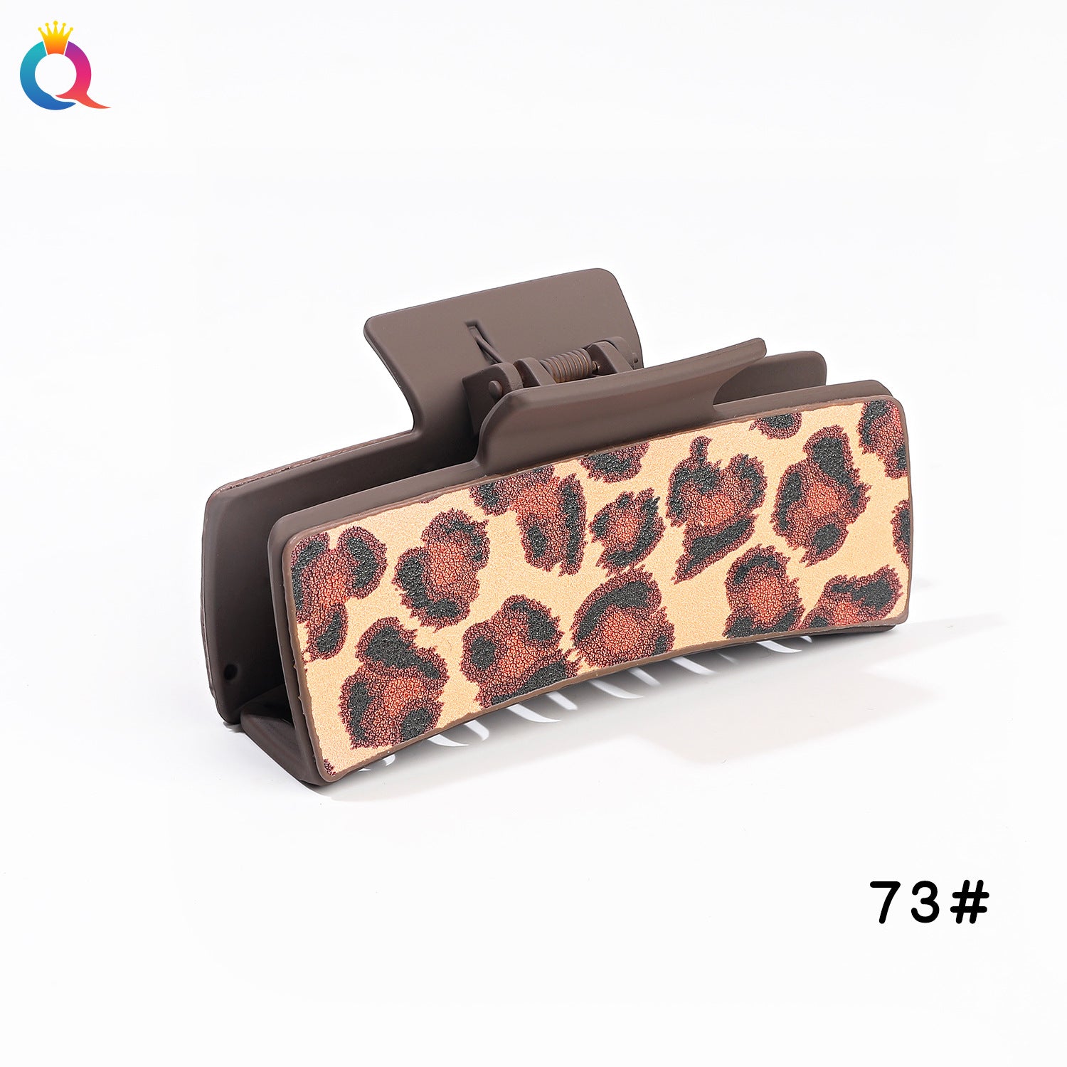 Wholesale Leather Leopard Retro Square Clip Cashew PU Shark Clip